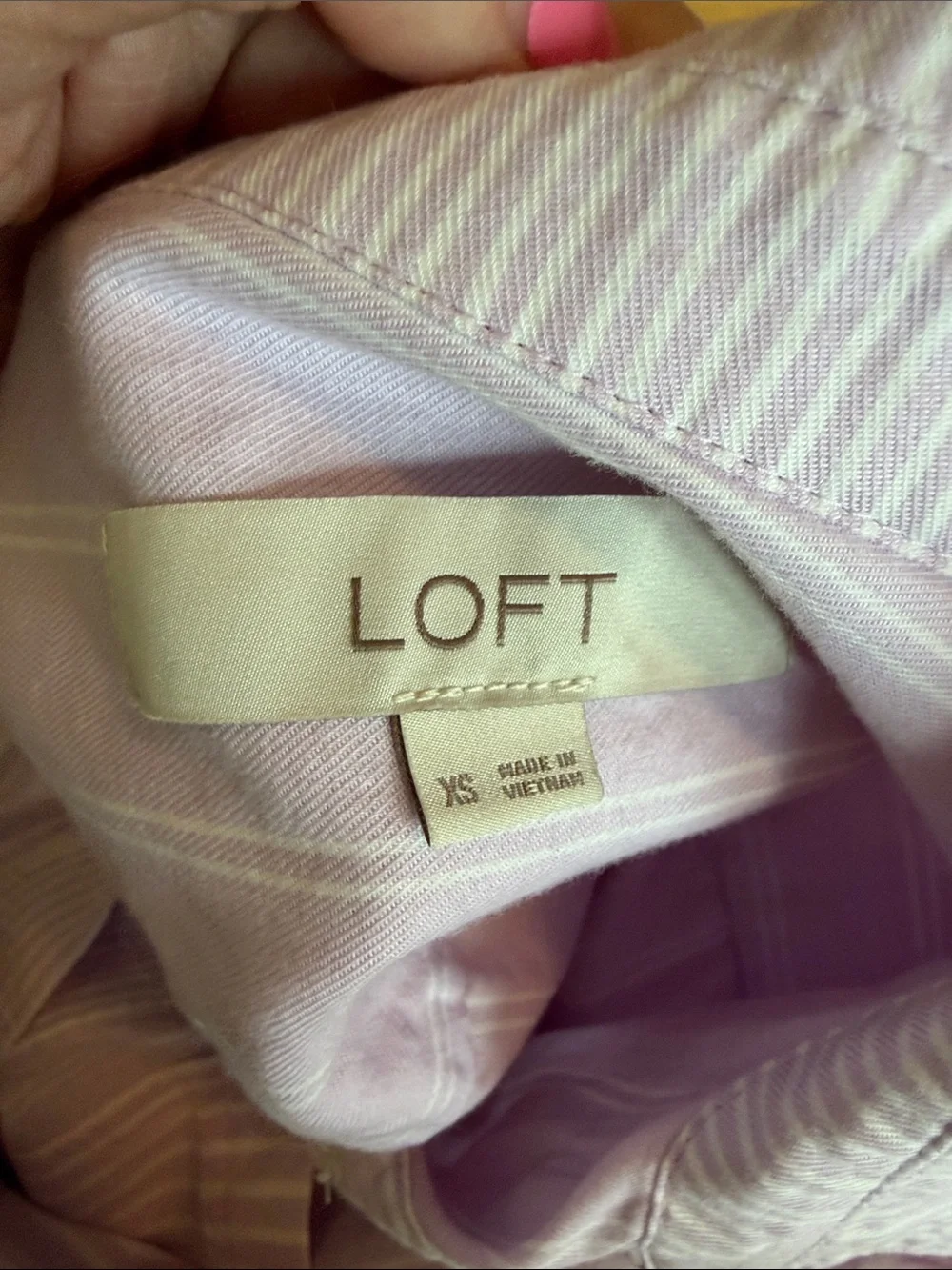LOFT Lavender Striped Button-Front Tiered Dress - Picture 8 of 8